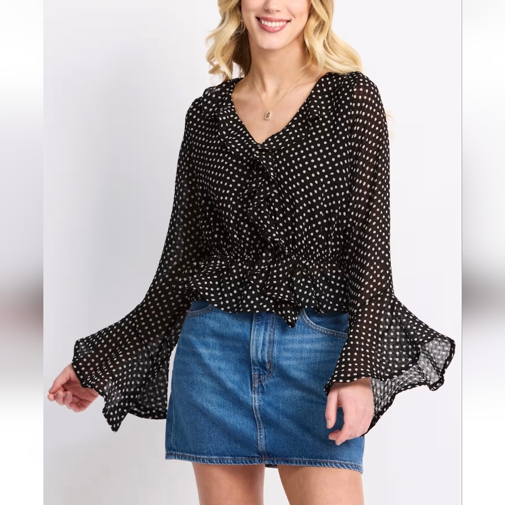 Dizzy Lizzy -  Black and White Polka Dot Blouse